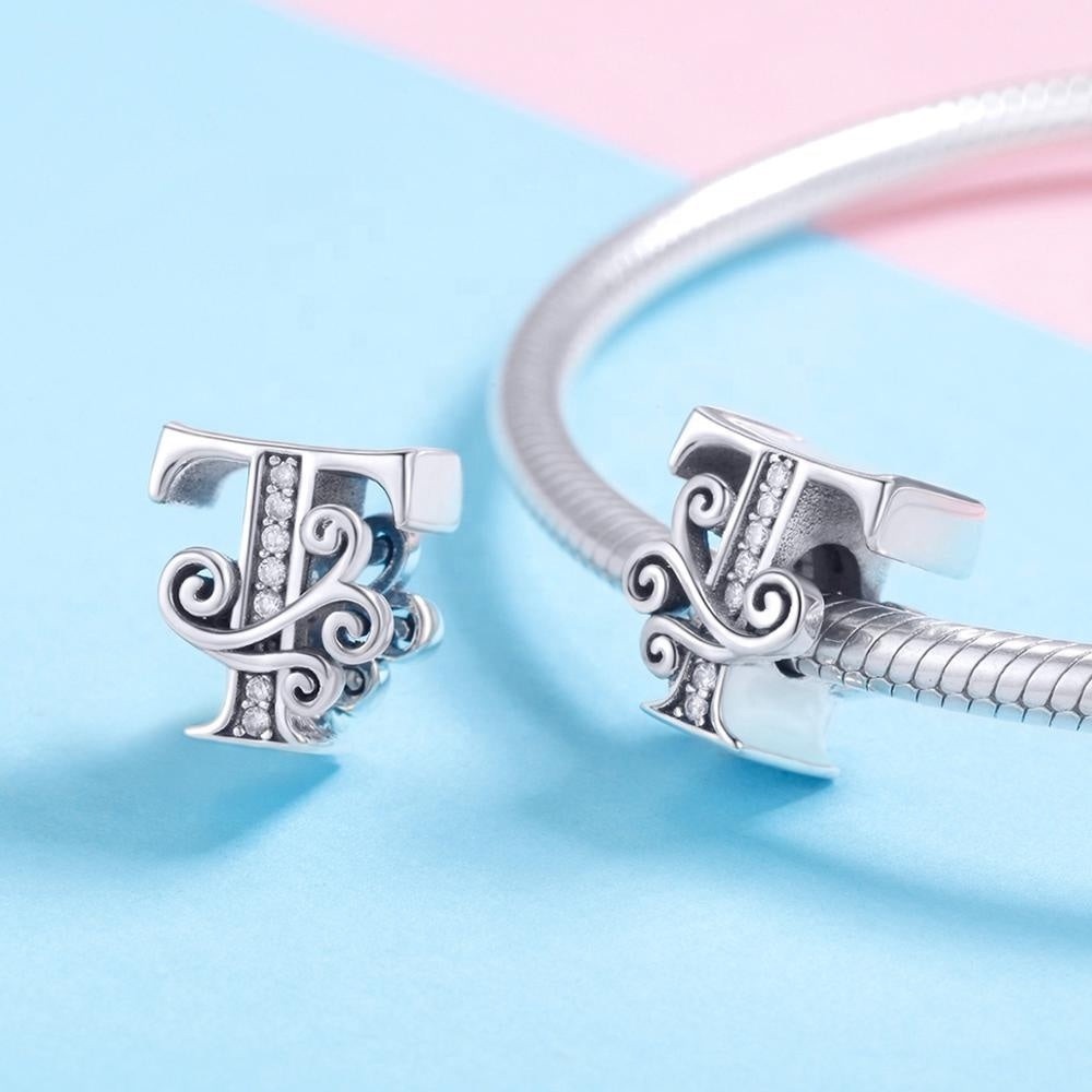 🐘🐘 S925 Sterling Silver Diamond Letter “T” Charm - Picture 3 of 6